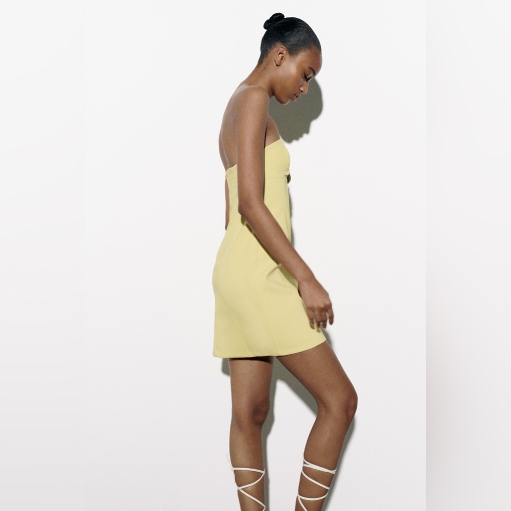 Zara Butter Lemon Yellow Mini Bodycon Dress Cut Out Evening Summer - Picture 7 of 15